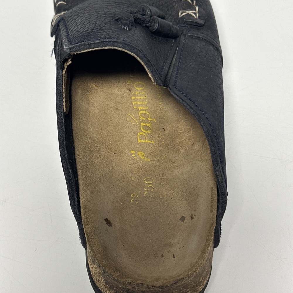 Papillio Birkenstock 39 Pebbled Moccasin Clog Black Leather Sandal Shoe Stitch - Picture 11 of 12